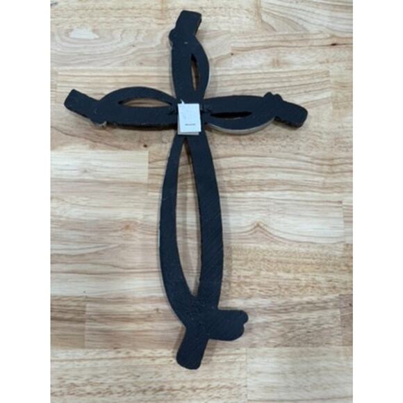 Faux Metal Wall Cross 13x9 Inch Christian Decor Brown Silver Farmhouse Style - Picture 6 of 13